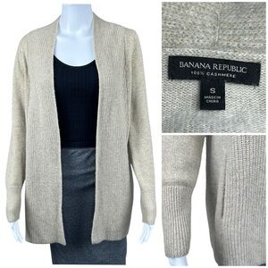 Banana Republic 100% Cashmere Long Open Front Cardigan SMALL Pockets QuietLuxury